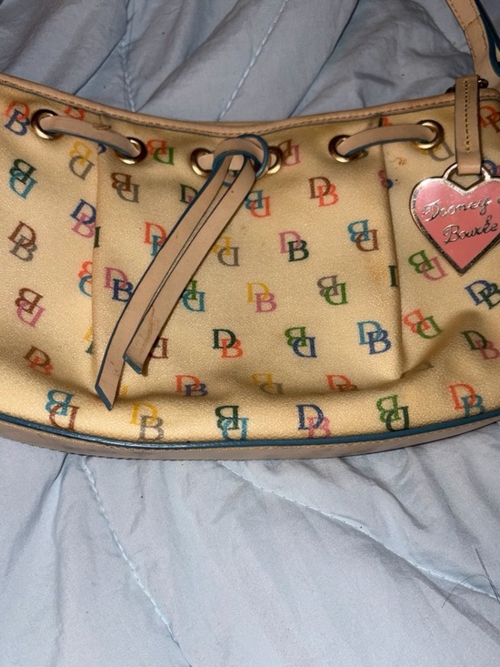 Dooney & Bourke Handbags - Dooney & Bourke Cream Multicolor DB Logo Drawstring Shoulder Bag